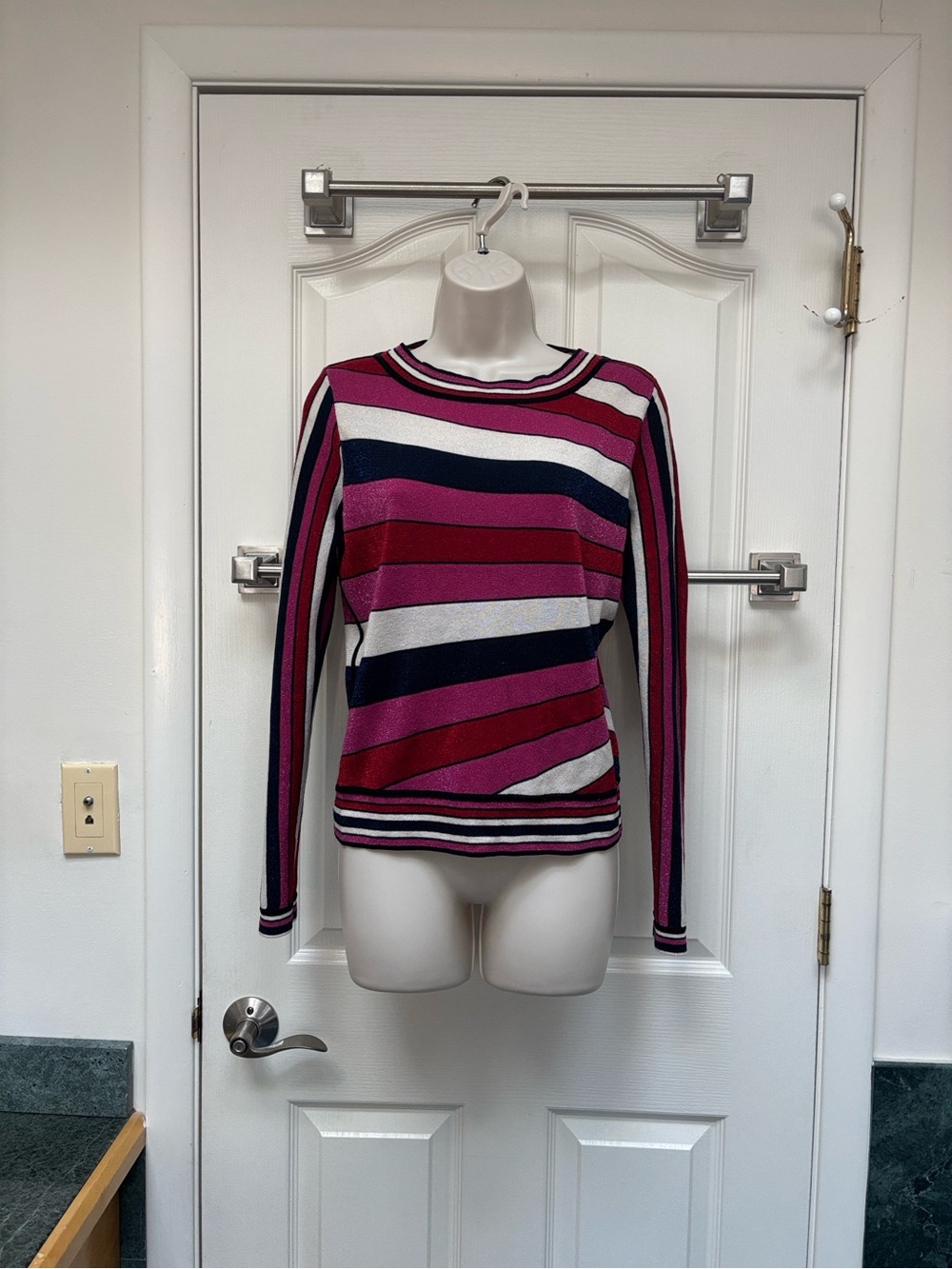 Diane von Furstenberg Metallic Striped multi-colored long-sleeve sweater.